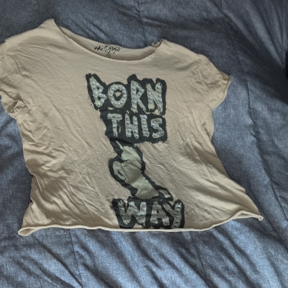 Beige Graphic Tee - Born This Way Lady Gaga